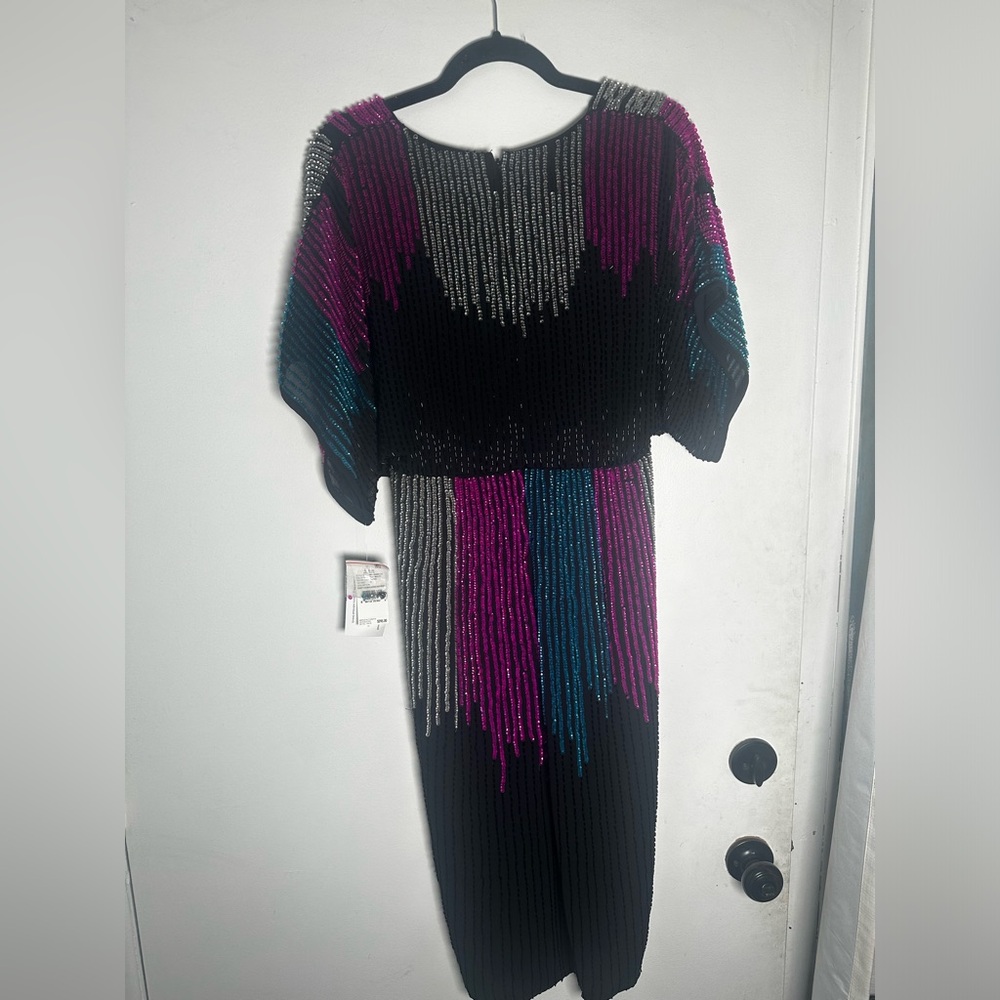Aidan Mattox Women's Black V-Neck Beaded High-Low Faux-Wrap Dress Size 8 Ab13 - Picture 8 of 8